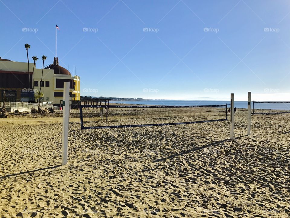 Beach volleyball court on Santa Cruz Beach, California 
