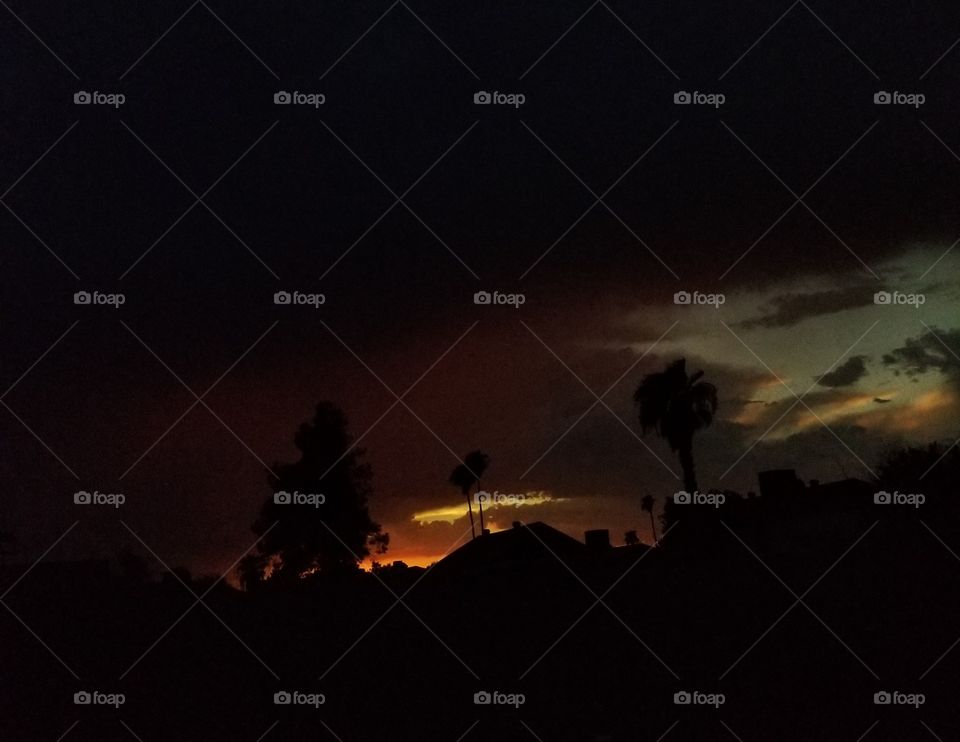 Colorful Phoenix sunset after monsoon rainstorm.