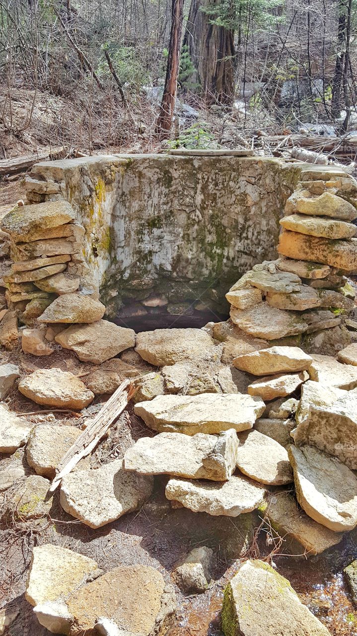 A broken well tucked away in the  Forrest.