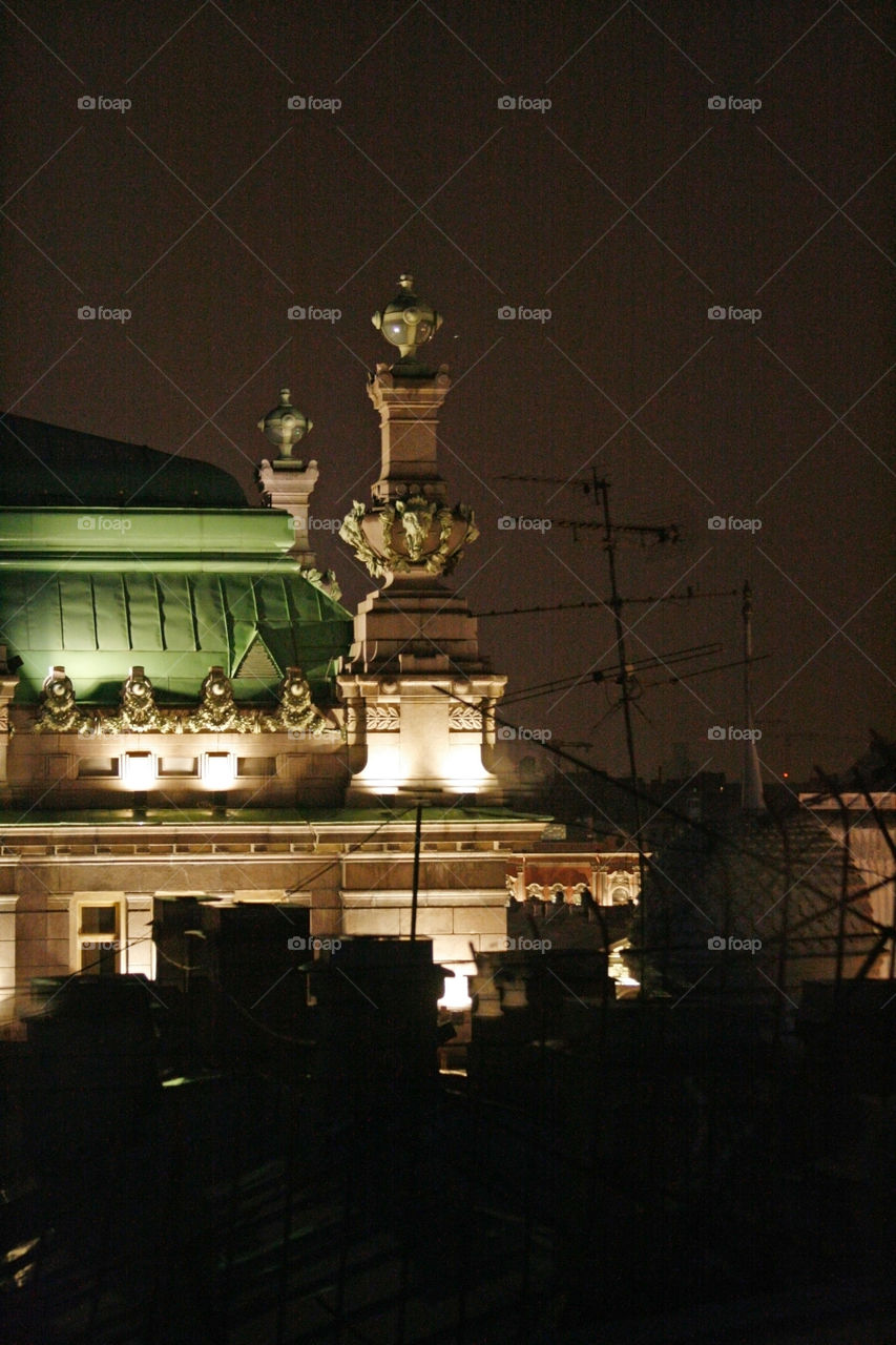 Night city, roof, light 