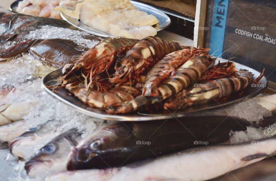 Catch of the day- fresh seafood grilled daily on bbq by street food vendor in porto Portugal 