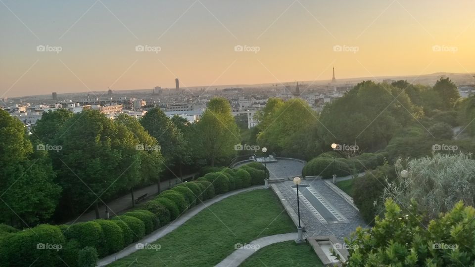 Sunset in Paris. Photo taken from parc de Belleville in April 2015