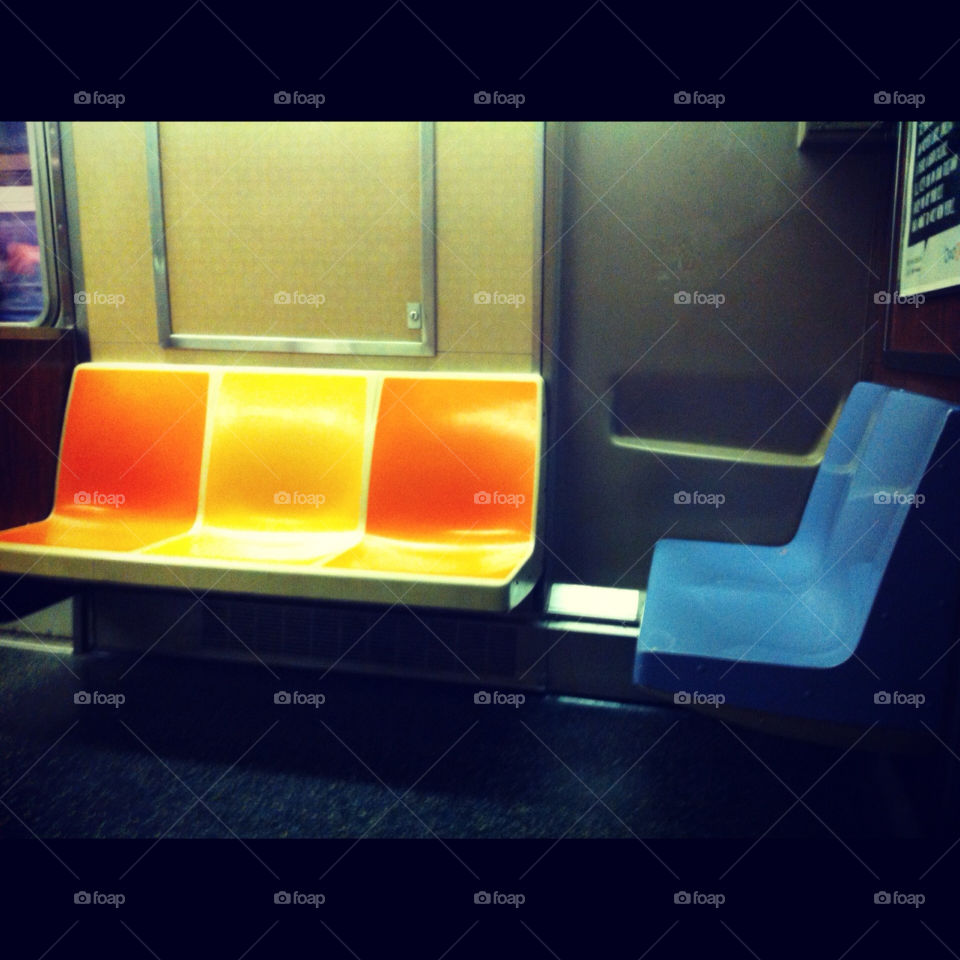 Mismatched subway seats.