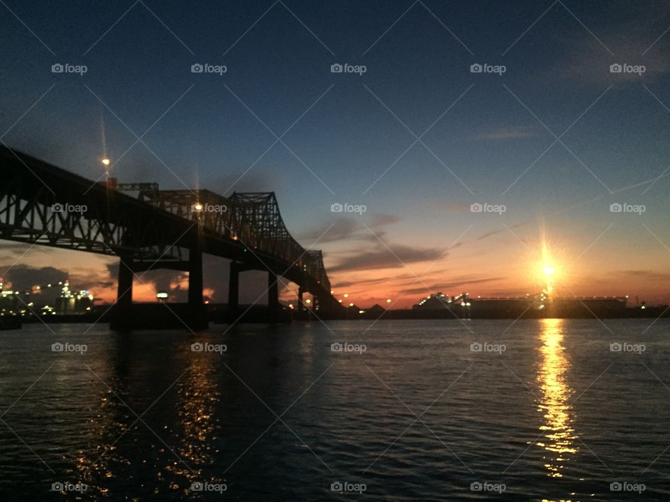Sunset on I-10 bridge Baton Rouge.