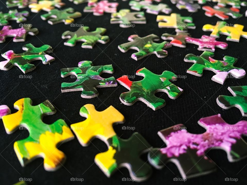 Close-up of colorful puzzle pieces
