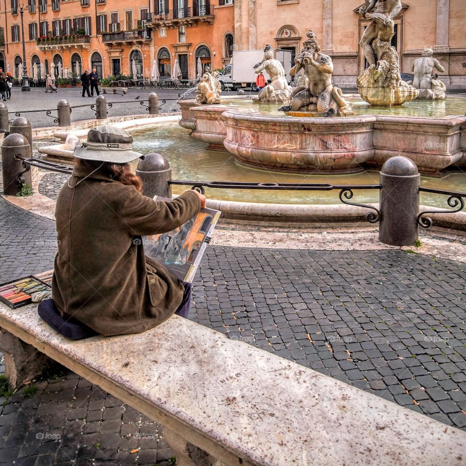Painting the fountain Rome 