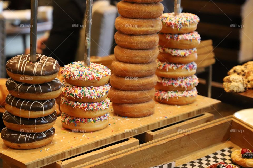 Donuts piled on a stick 