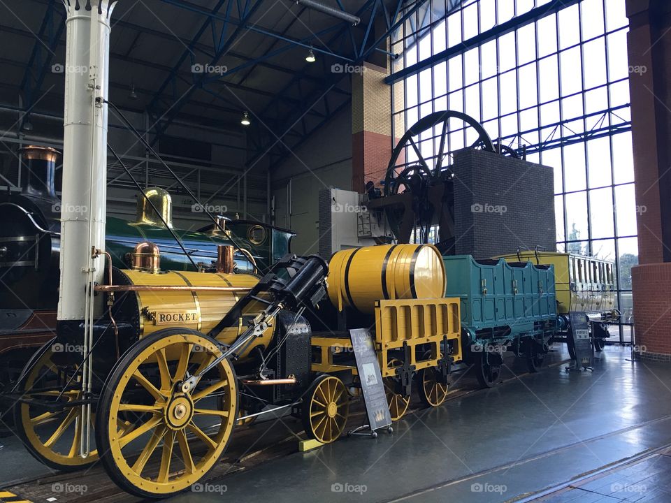 Stevensons rocket and train at the national railway museum York 