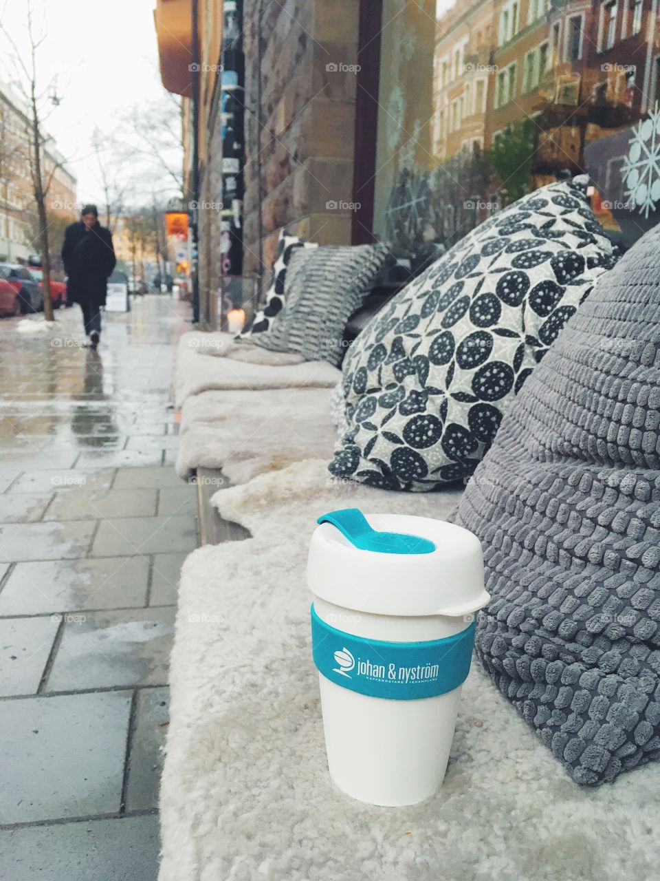 latte on a rainy winter day stockholm