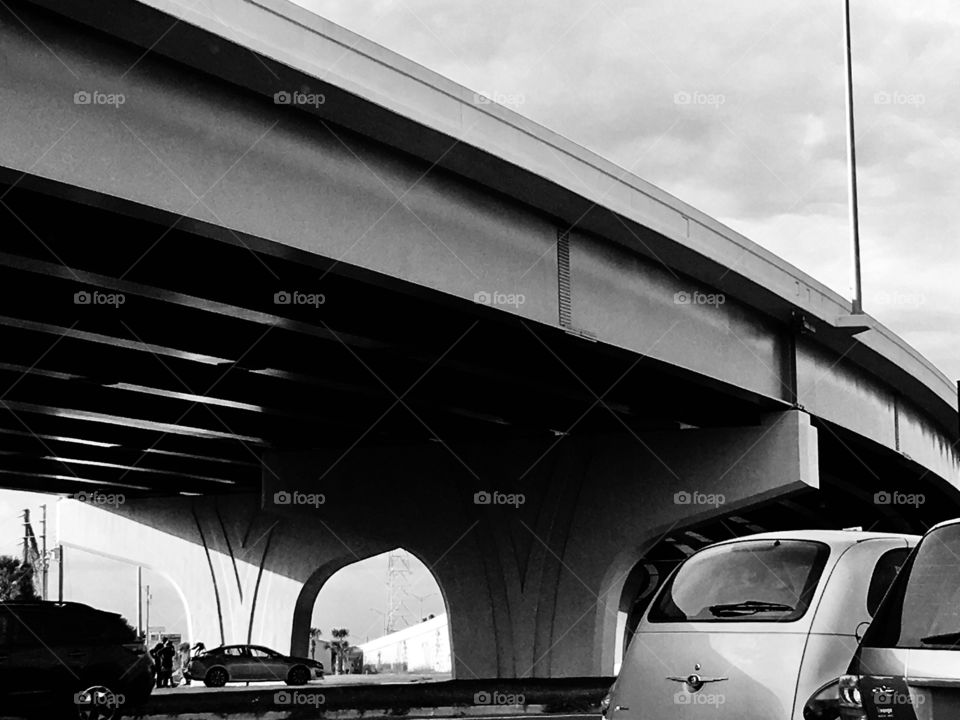 Highway bridge in black and white 