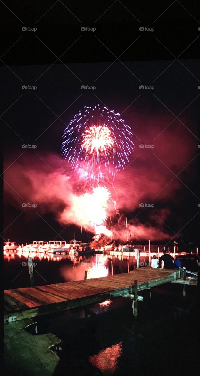 Fireworks over the ocean 