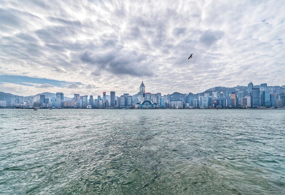 Texture of sky in water wave at Victoria habour Hongkong