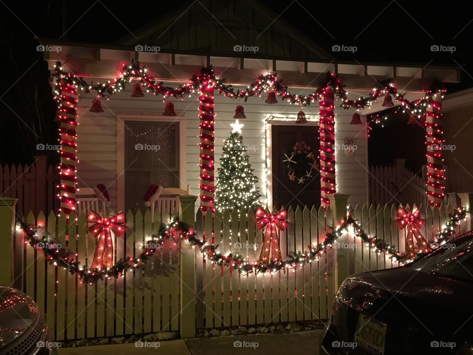 House decorated for Christmas in Key West, Florida, USA