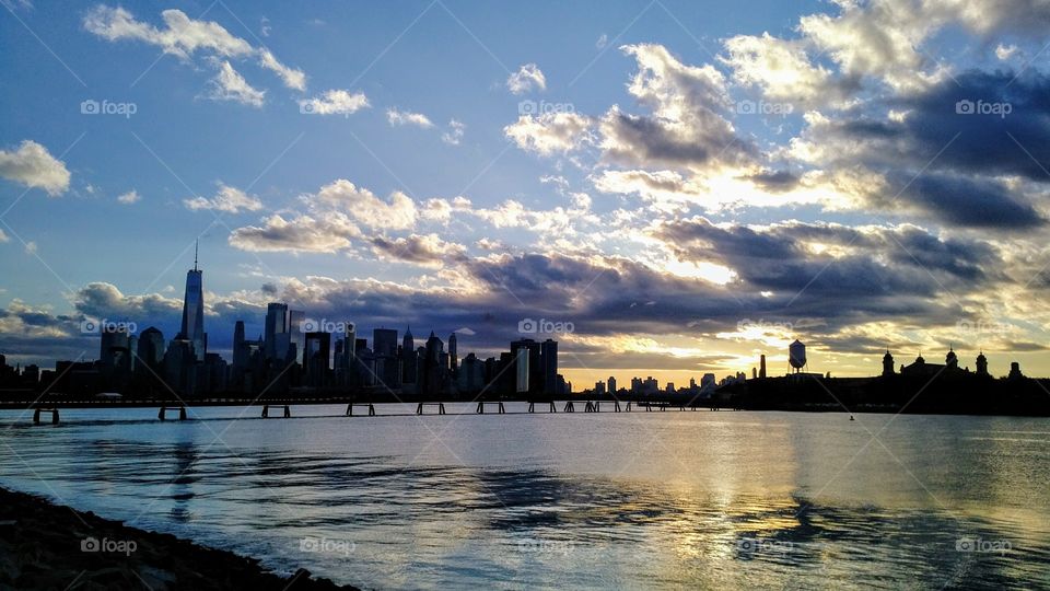 Sunrise Over Manhattan and Ellis Islands from Liberty State Park, New Jersey