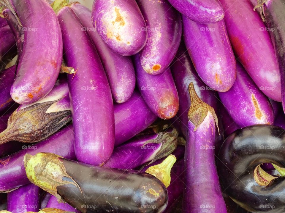 Colorful Eggplant. Fresh Organic Purple Eggplant At A Farmer's Market