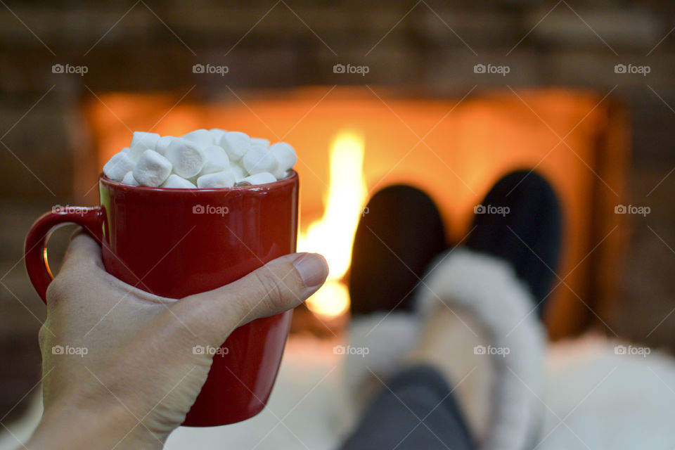 Enjoying Hot Chocolate in Front of the Fire 