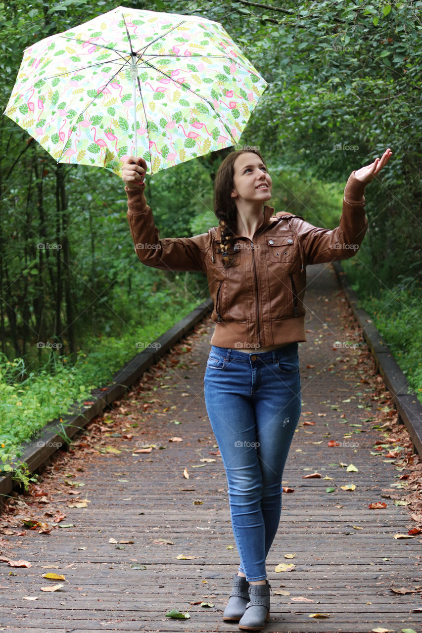 young woman with umbrella