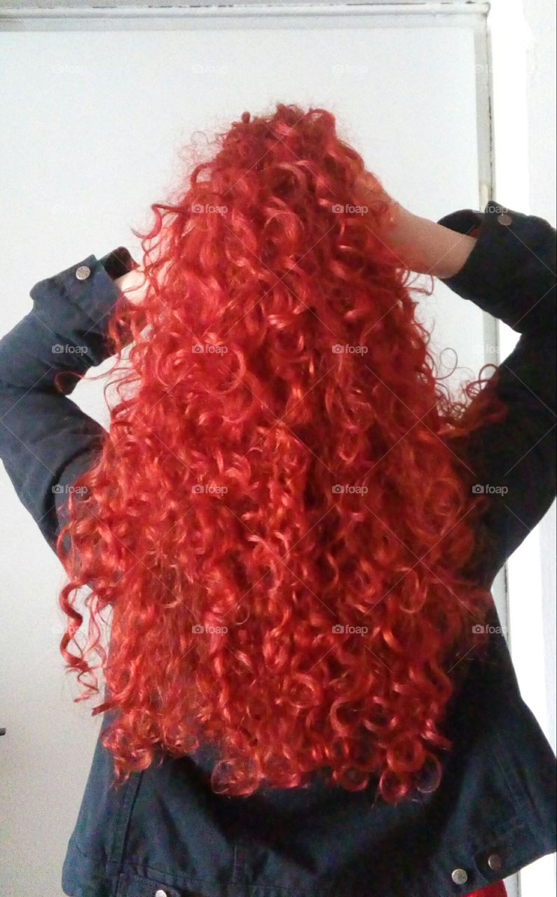 My long red curly hair