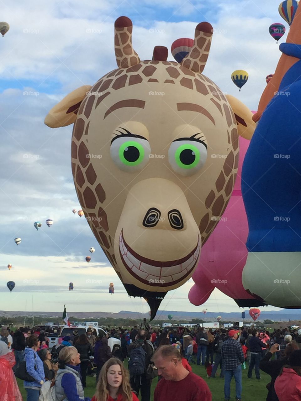Giraffe Hot Air Balloon. Albuquerque International Balloon Fiesta 2015.  Special Shapes Mass Ascension. 