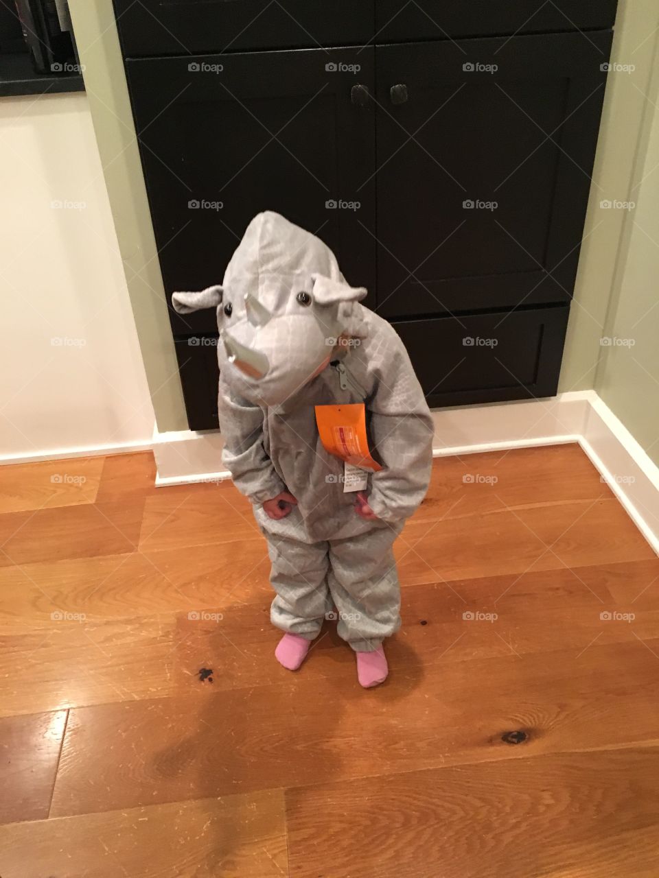 Rhino Halloween costume being modeled by my 2 year old little girl getting ready for Halloween 