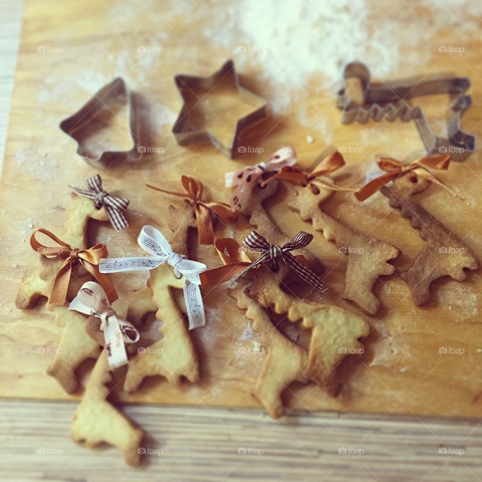 High angle view of cookies during Christmas