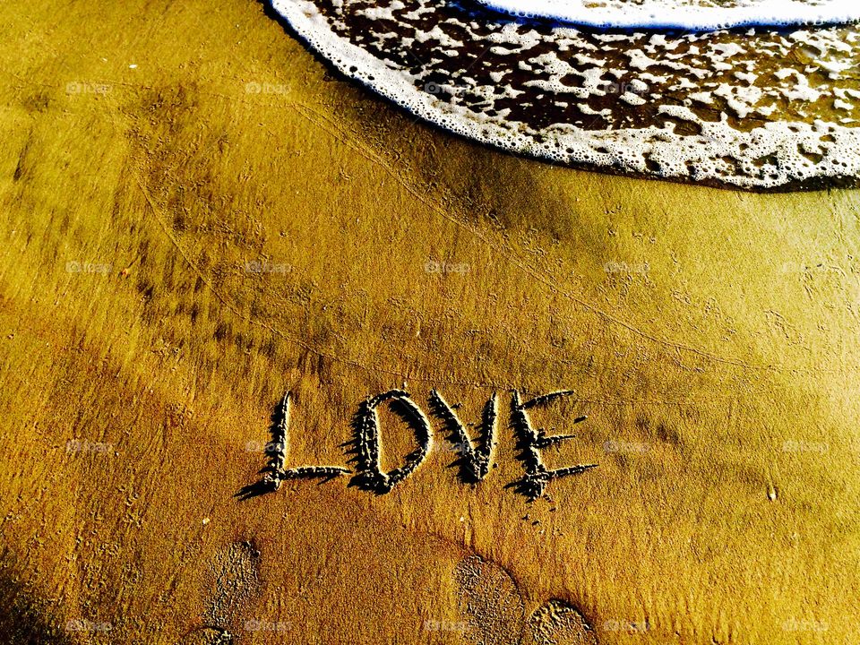 High angle view of text written on sand beach