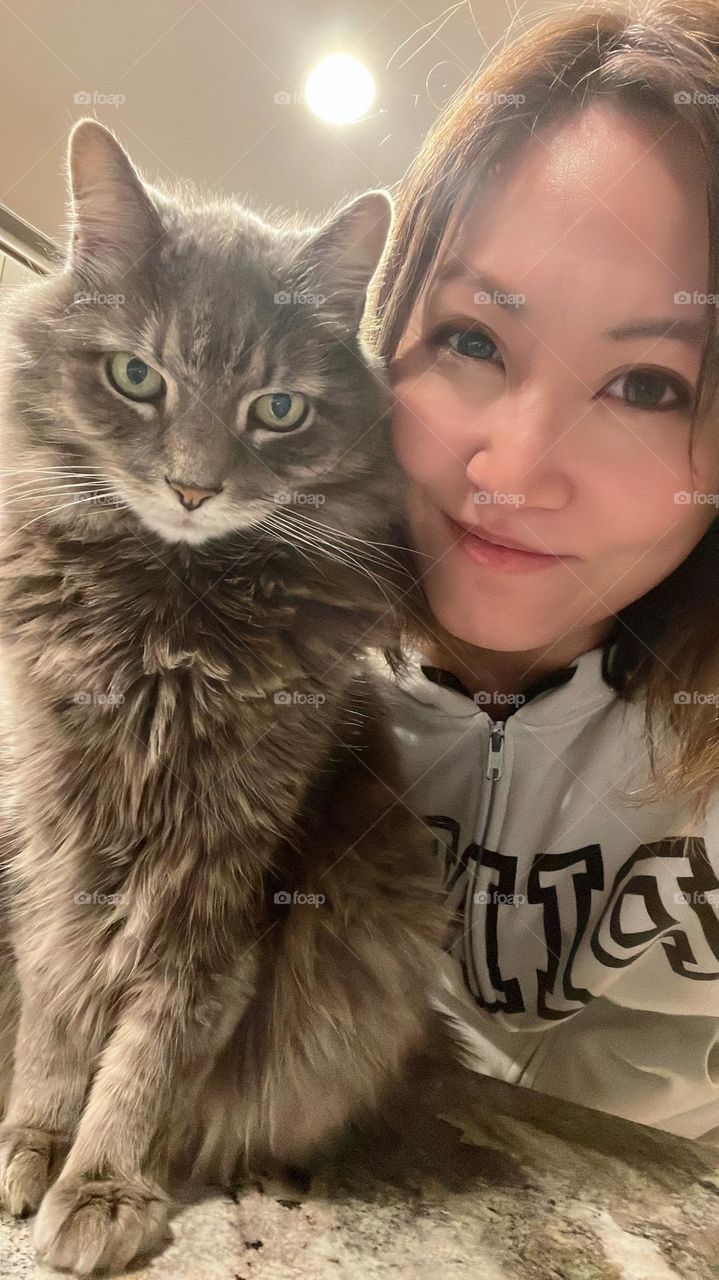 Cat with girl, chill and relax 