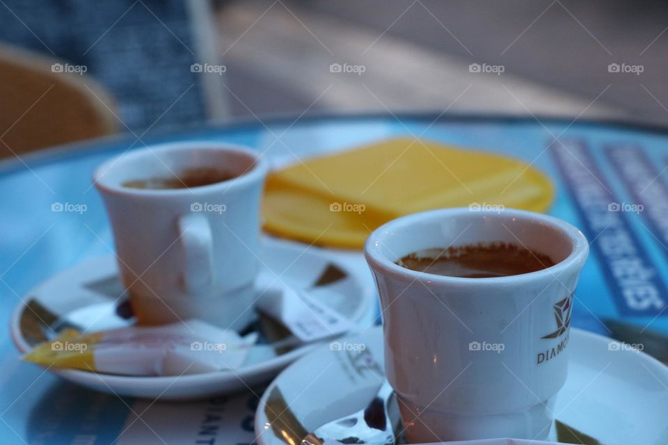 Coffees on tabletop 