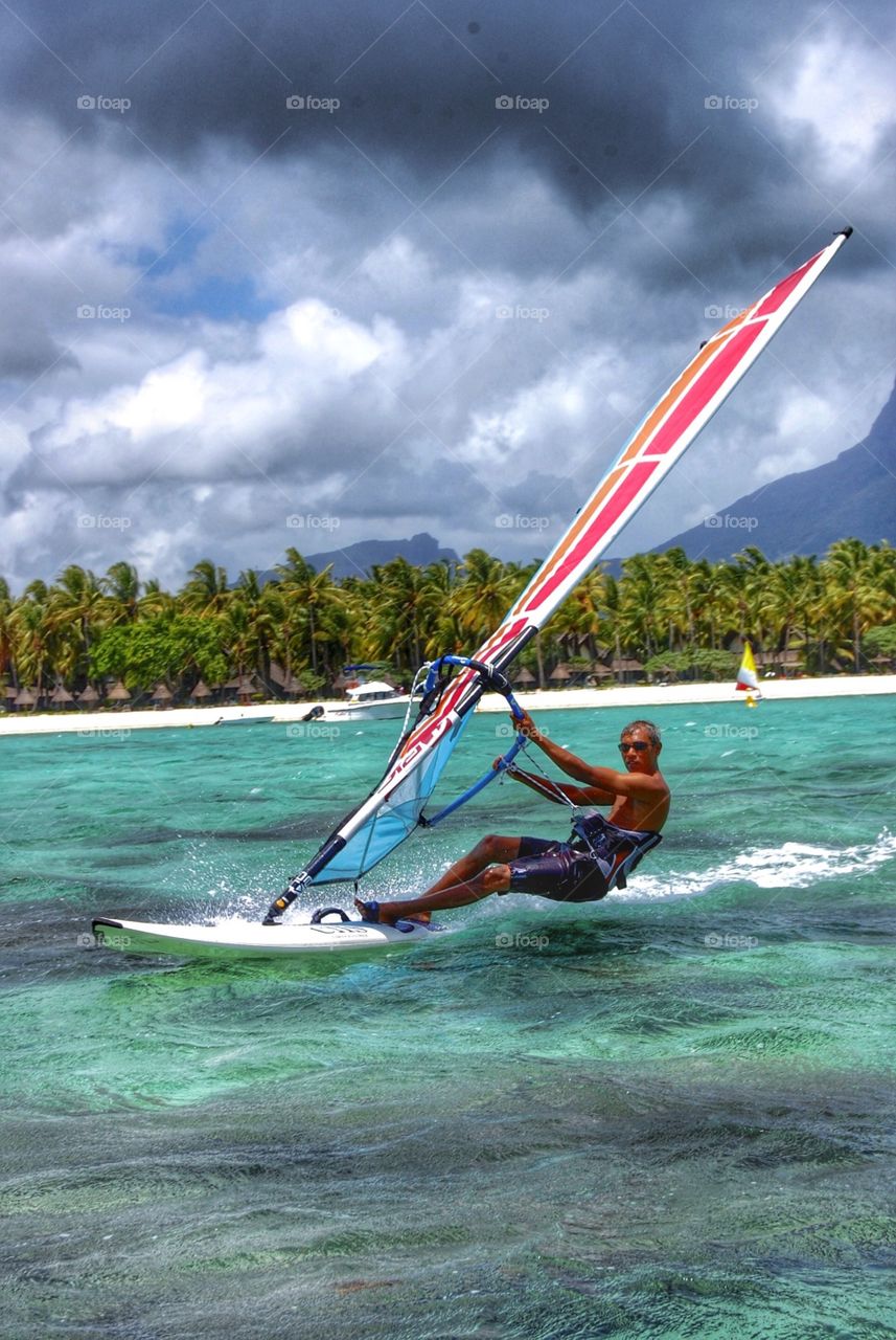 Windsurfer. Windsurfer in Mauritius