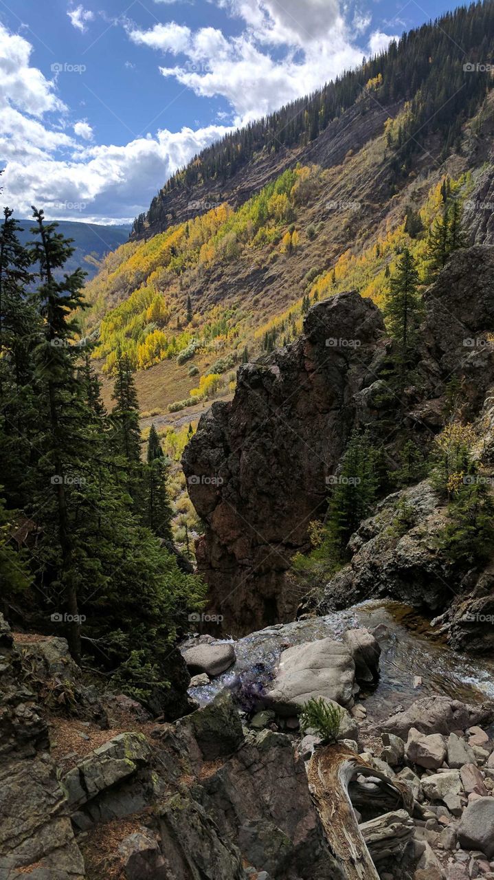 Fall hike up to Booth Falls in Vail, CO