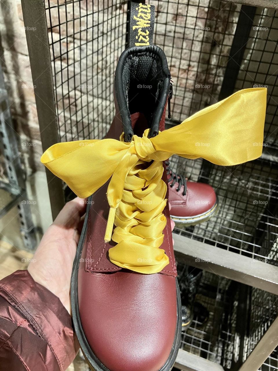 Bright Yellow Ribbons in place of laces for a co-ordinating look with the yellow stitching on the base … lovely idea 💛