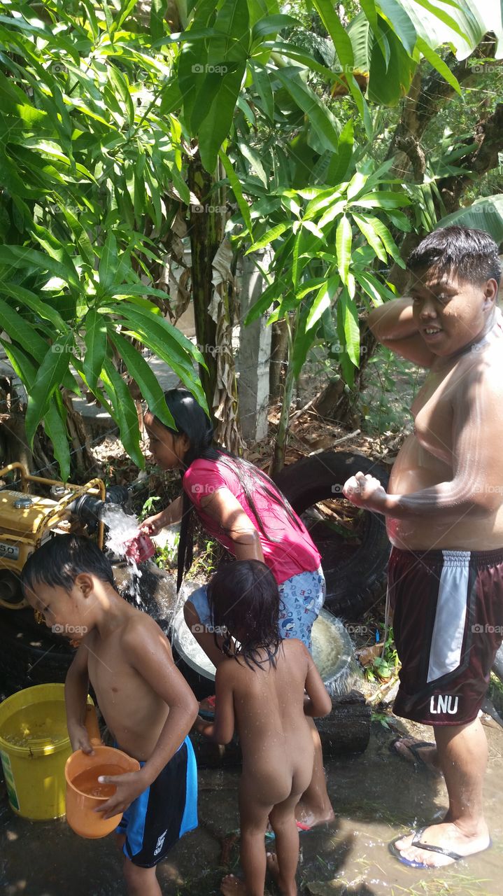 kid on bath