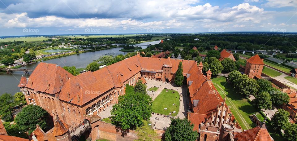 Middle Castle of the Teutonic Order in Malbork. Poland. View from tower of High Castle. River Nogat in background.