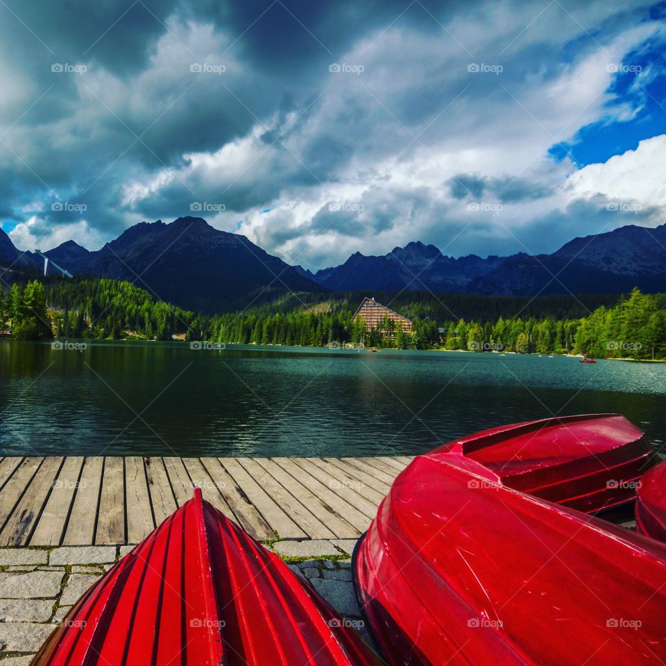 Strbske Tarn and red boats