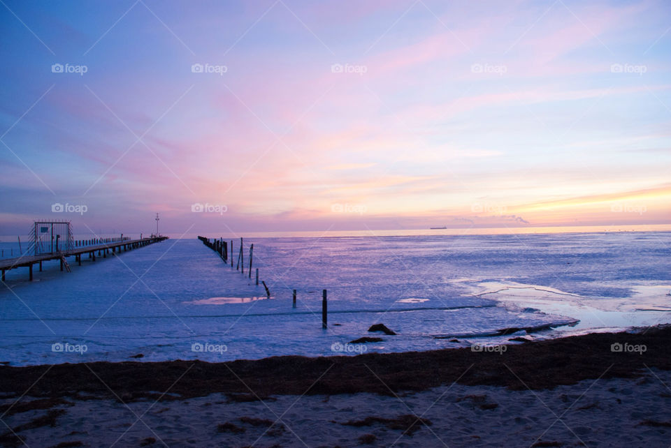 snow winter beach sunset by jbdc