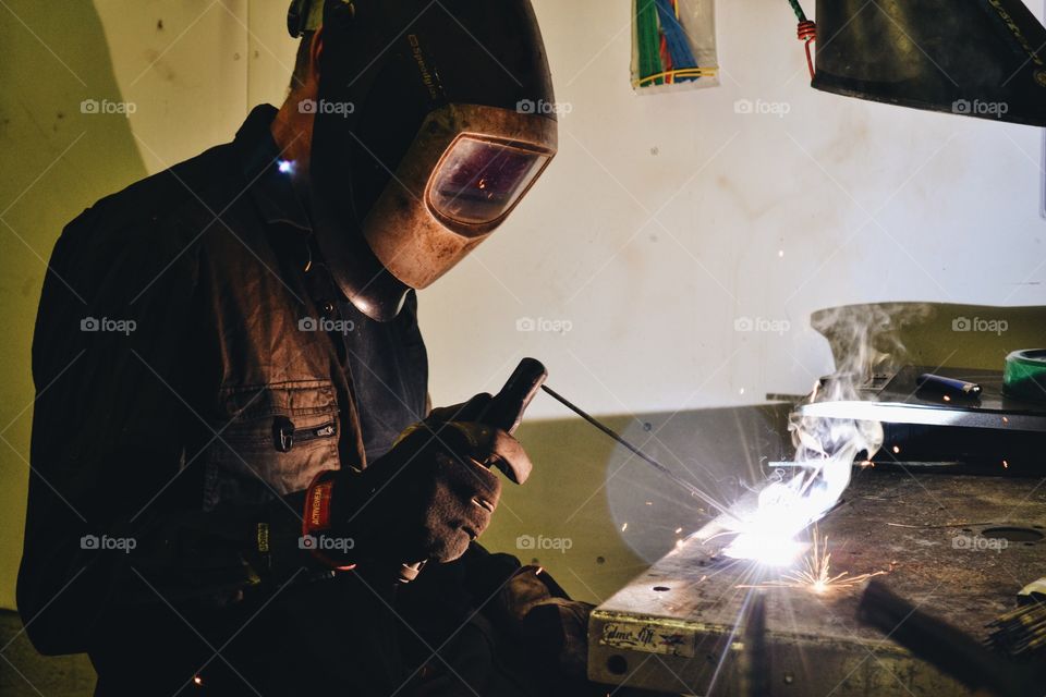 Welder, Flame, People, Production, Grinder