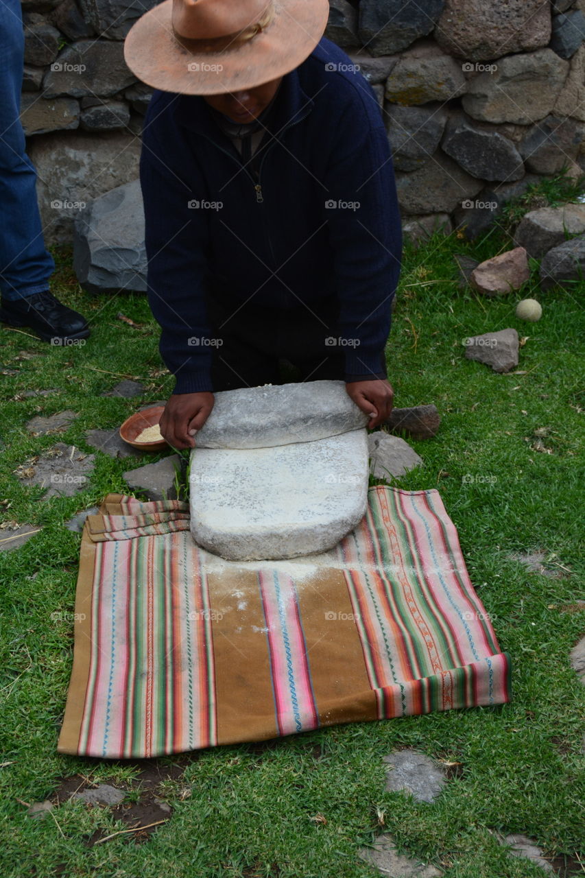 Grinding Flour, Puno Countryside, Peru