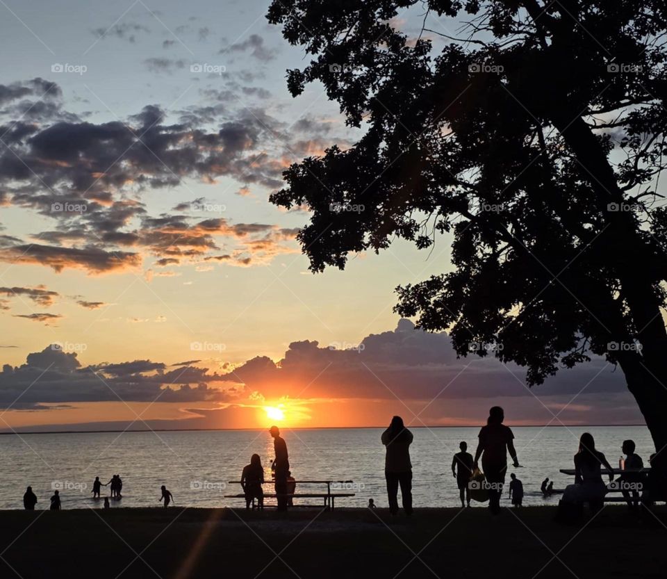 a beautiful sunset on the beach