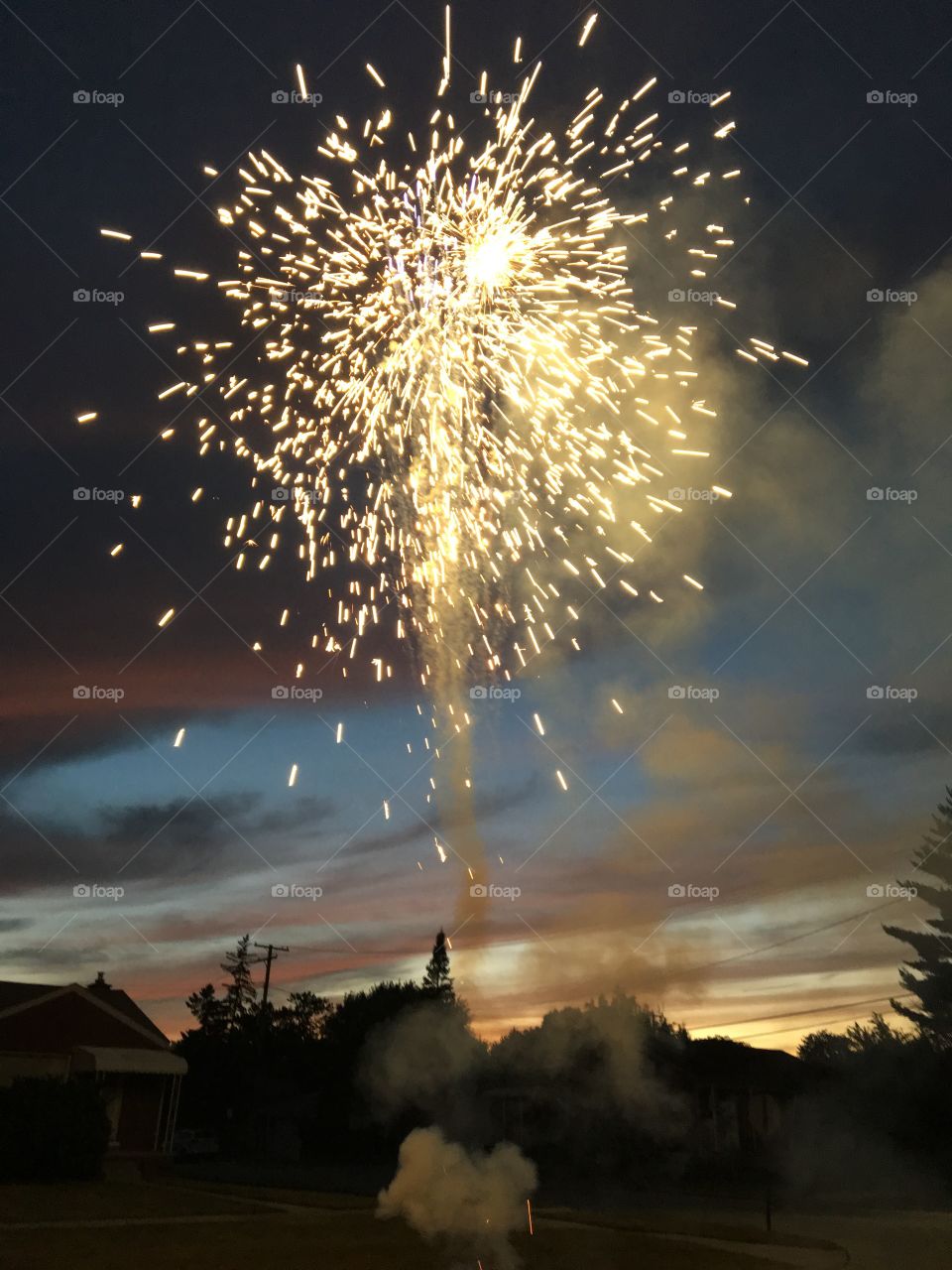 Fireworks at sunset