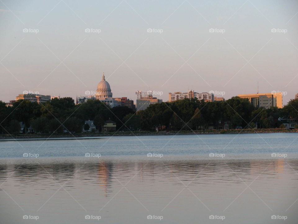Madison, Wisconsin Capitol. View of the Capitol from across the Lake.