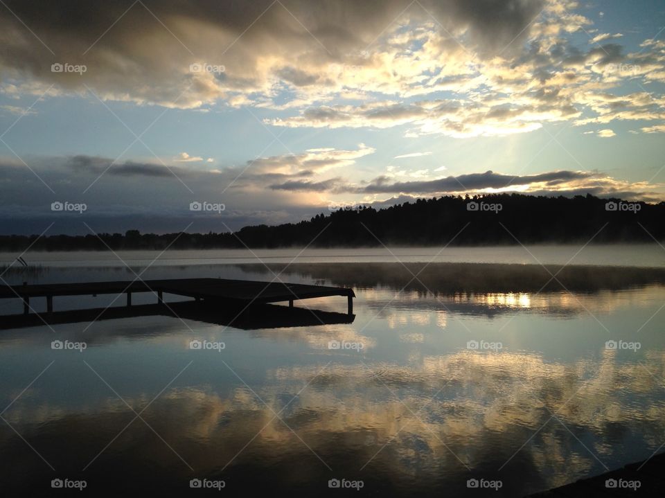 Beautiful sunrise at the lakeside in Poland 