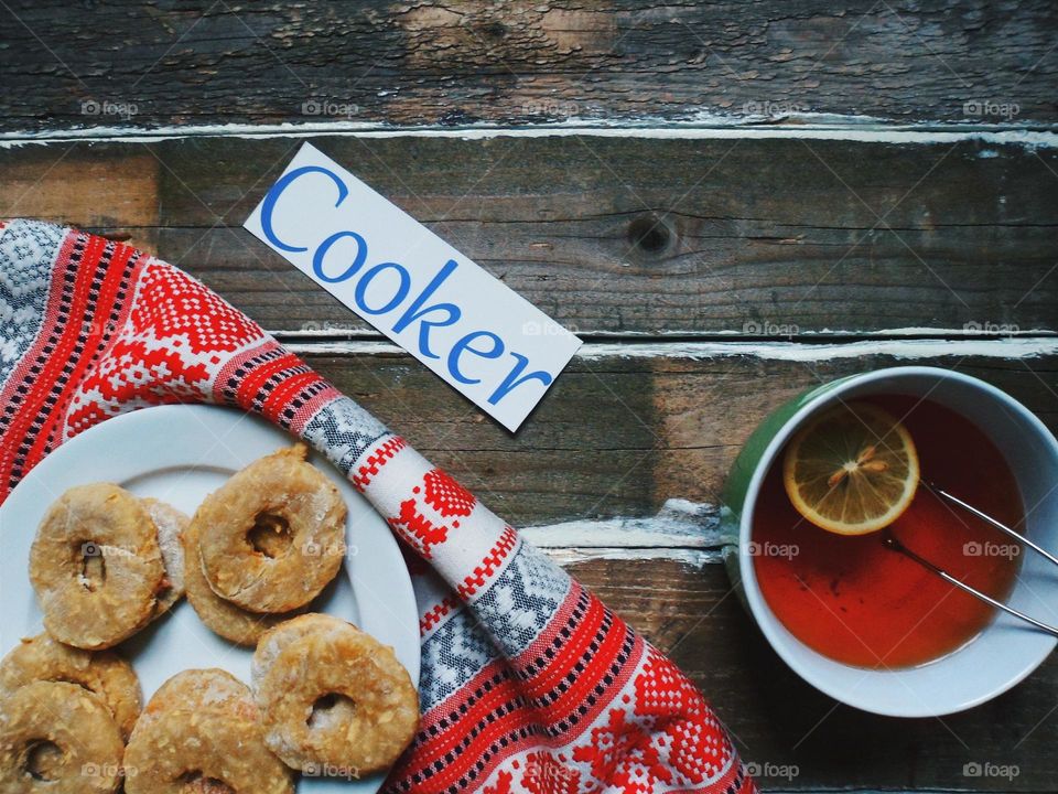 cup of tea and homemade cookies