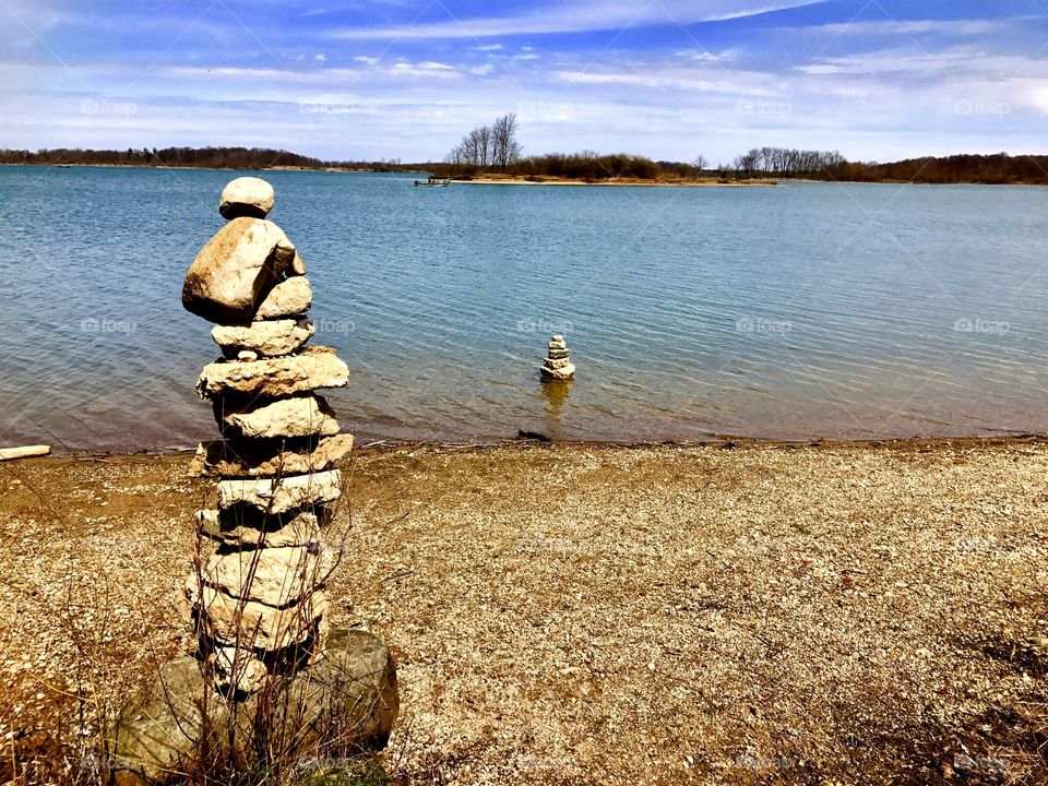 Rocks and the lake in the park in. Indiana 