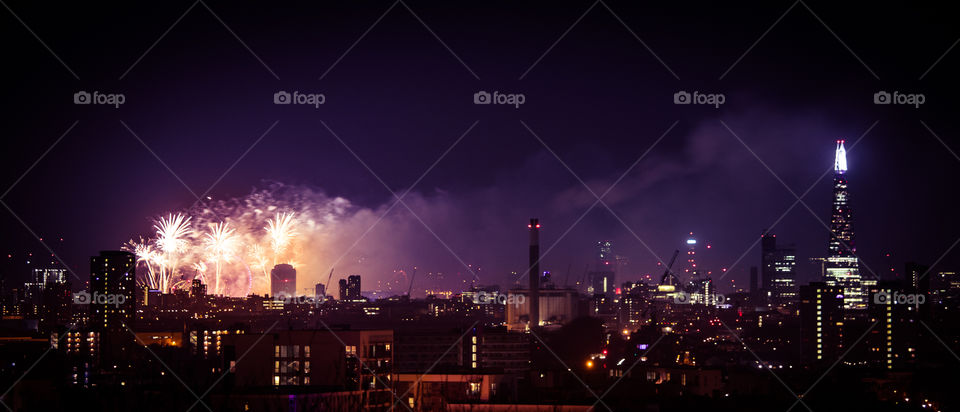 Fireworks above London. New Years Eve.