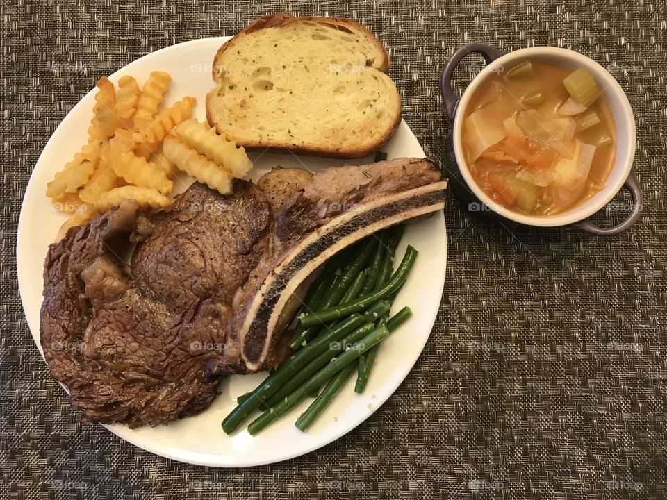 dry aged sirloin steak with soup 