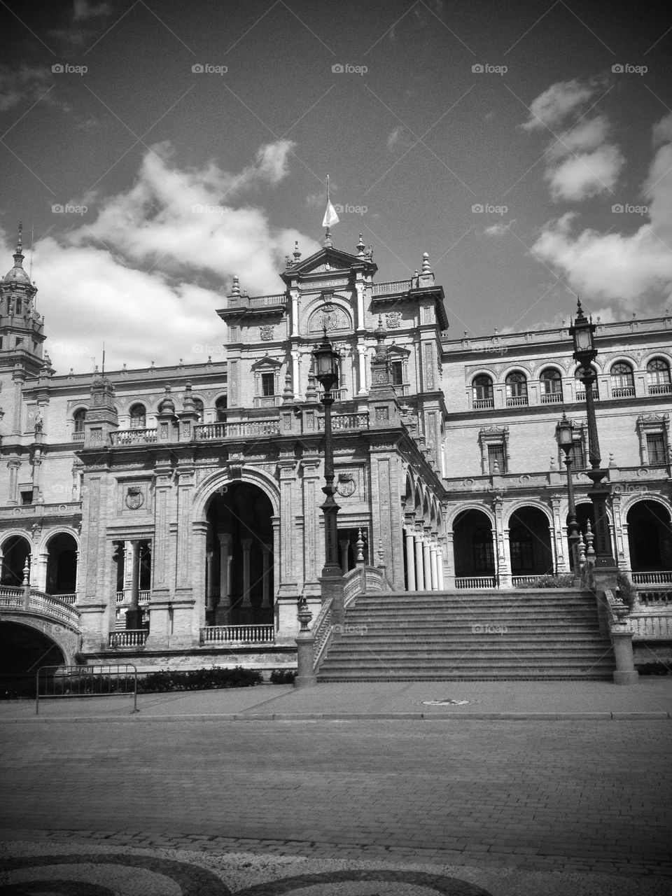 A Spanish façade in Plaza de España-Seville, Spain