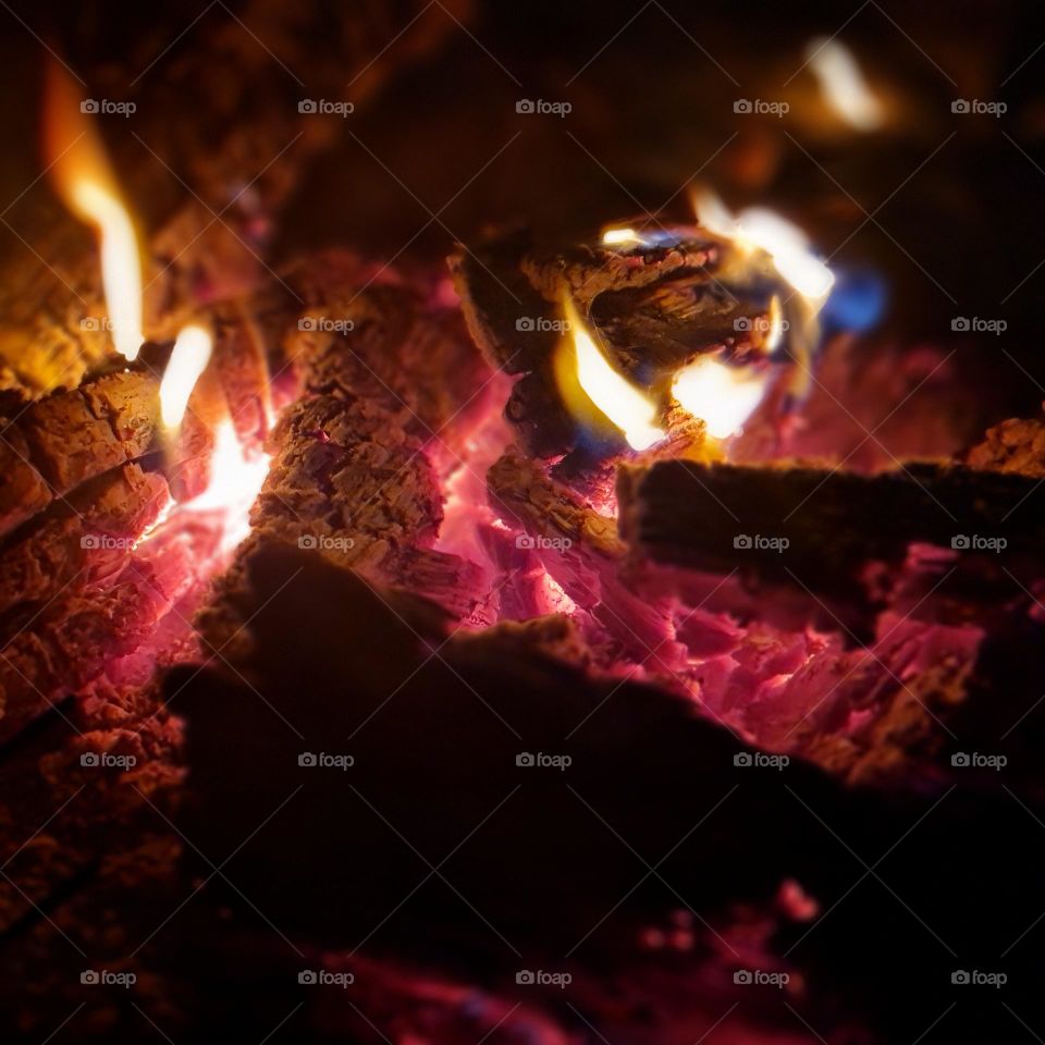 Crackling Flames and Smoldering Wood