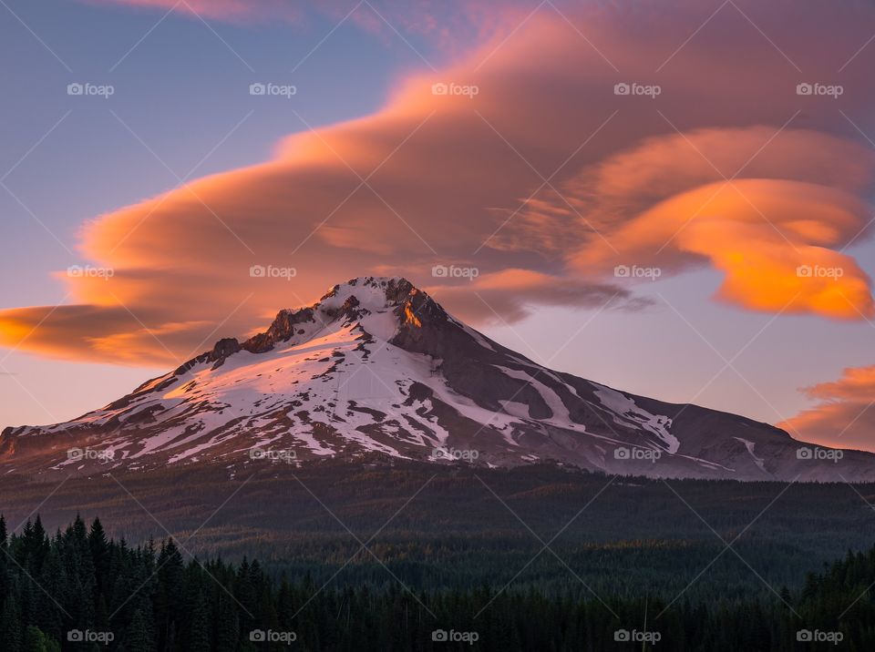 Dramatic clouds at sunset over Mt. Hood