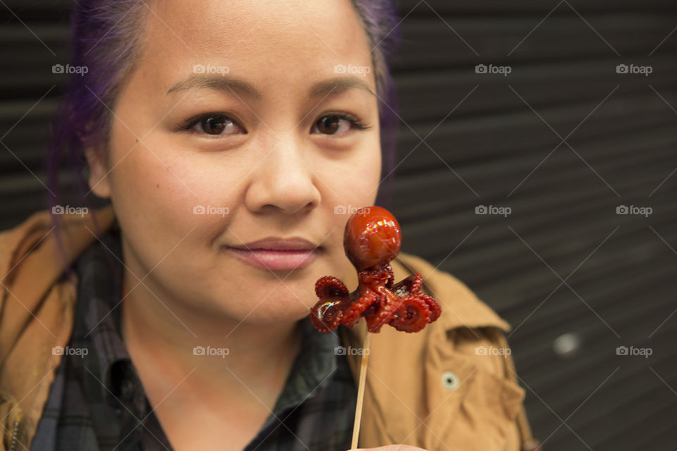 Eating octopus in Kyoto