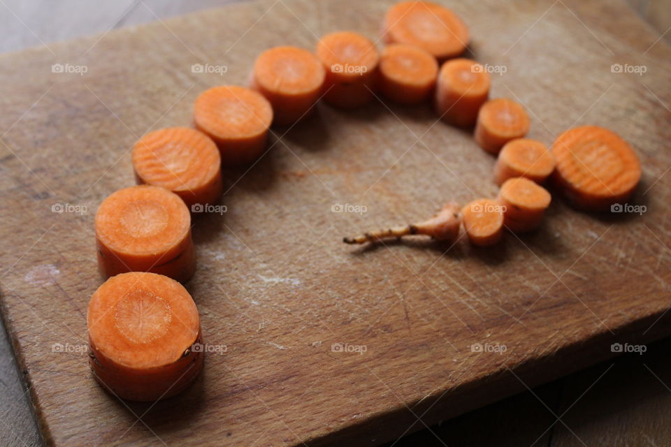 carrot cut on wooden table